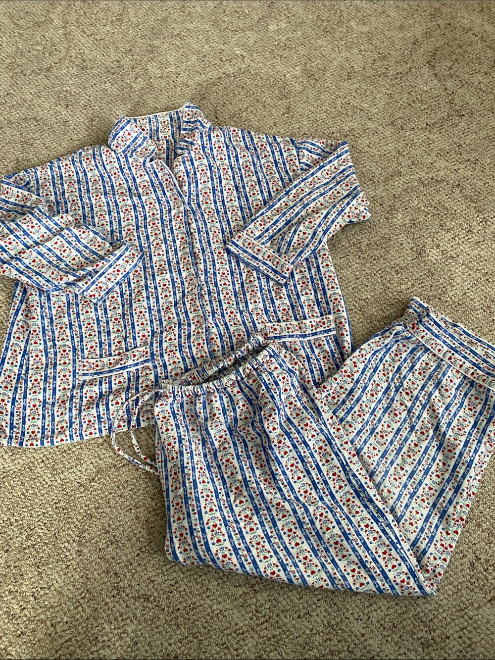 Vintage Blue & White Lanz Of Salzburg PJ set Womens XXL